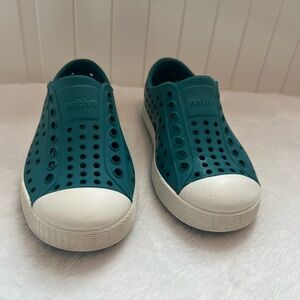 Native Teal and White Slip-On Shoes
